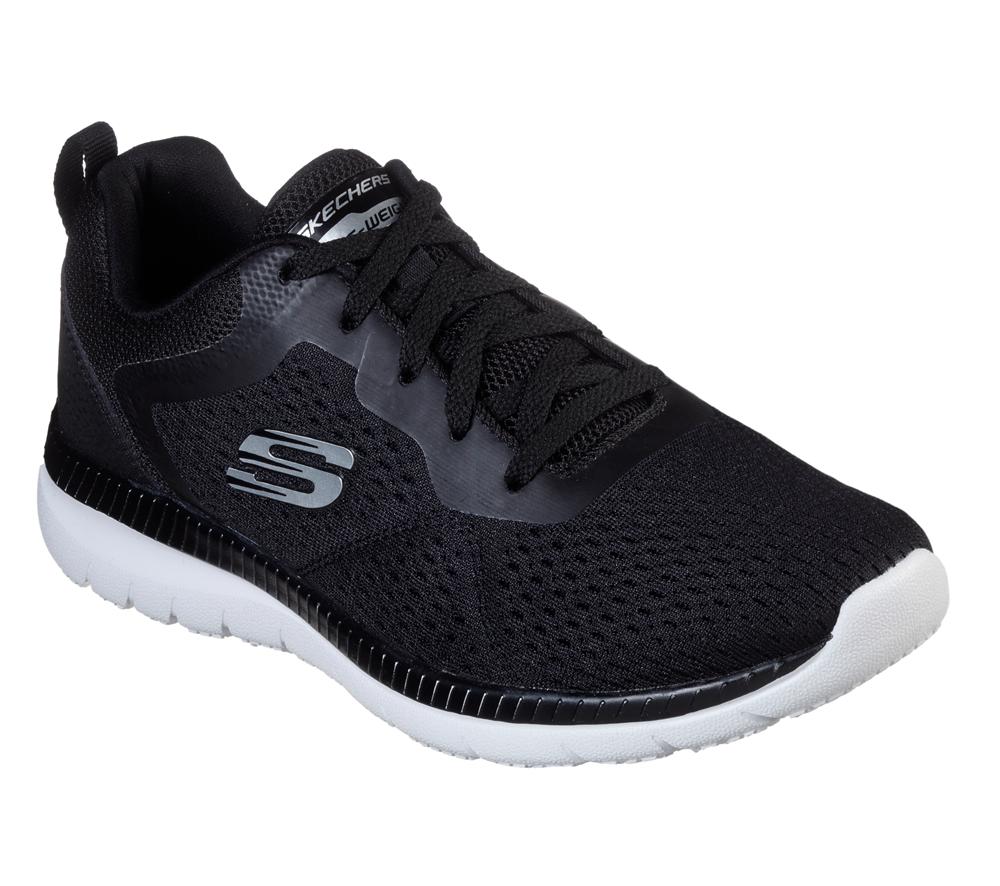 Women Skechers Bountiful - Quick Path Lace Up Shoes Black / White  USA |  4572-CQYNP