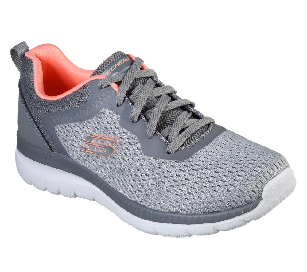Women Skechers Bountiful - Quick Path Sneakers Grey / Coral  USA |  7694-UZCPK