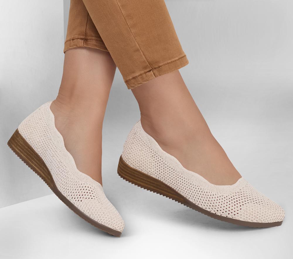 Women Skechers Cleo Sawdust - Real Living Flat Shoes Natural White  USA |  7506-CBLIY