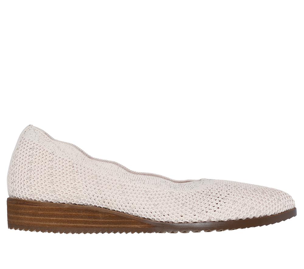Women Skechers Cleo Sawdust - Real Living Flat Shoes Natural White  USA |  7506-CBLIY