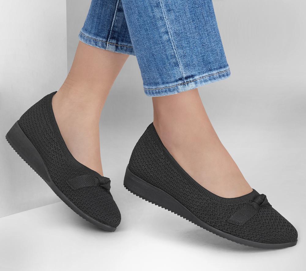 Women Skechers Cleo Sawdust - Sophisticated Flat Shoes Black  USA |  3615-GUHWN