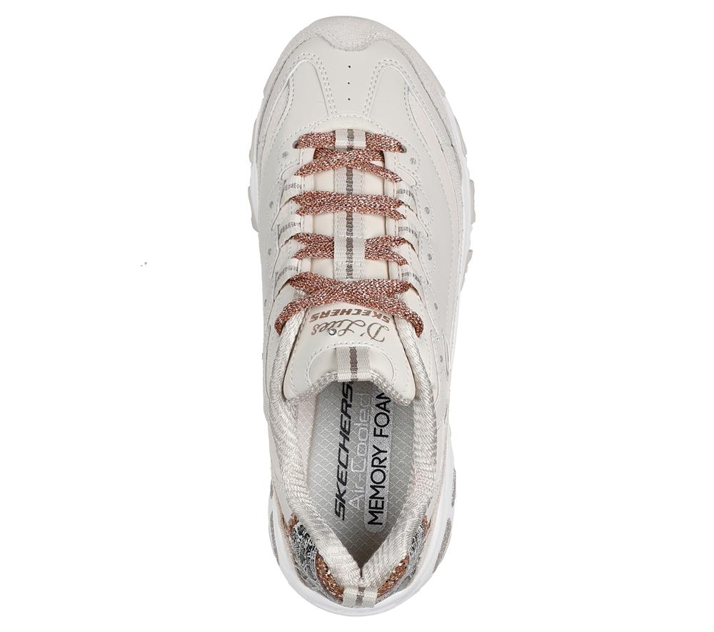 Women Skechers D'Lites - Golden Chic Lace Up Shoes Natural / Gold  USA |  9307-IFCWH