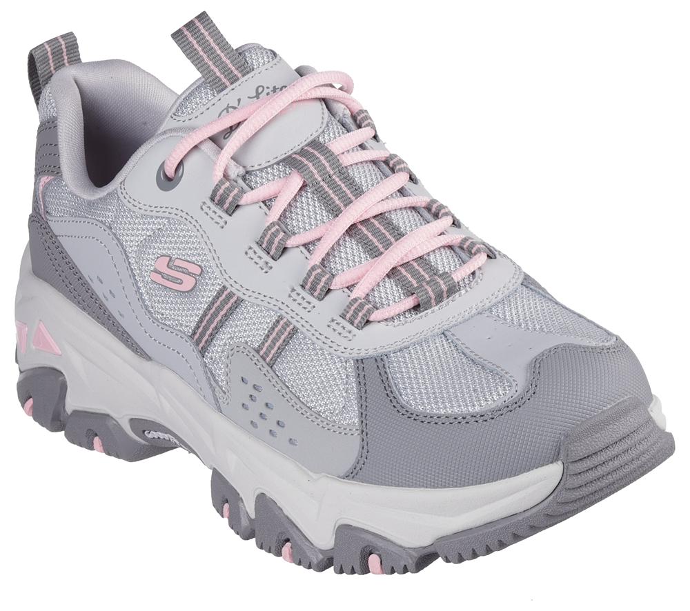 Women Skechers D'Lites Hiker Lace Up Shoes Grey / Pink  USA |  3712-JKFWT