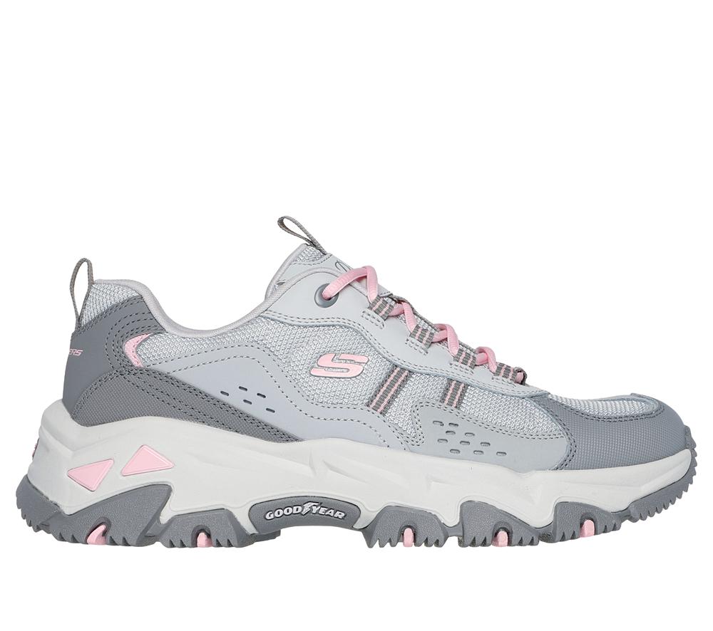 Women Skechers D\'Lites Hiker Lace Up Shoes Grey / Pink  USA |  3712-JKFWT