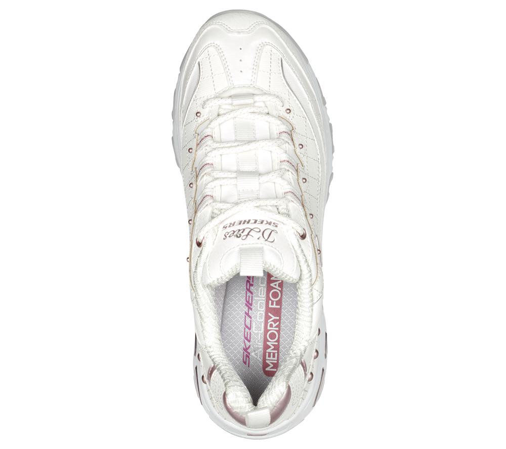 Women Skechers D'Lites Lace Up Shoes White / Lavender  USA |  8263-CTUEM