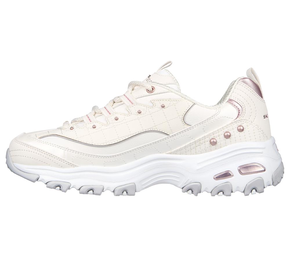 Women Skechers D'Lites Lace Up Shoes White / Lavender  USA |  8263-CTUEM