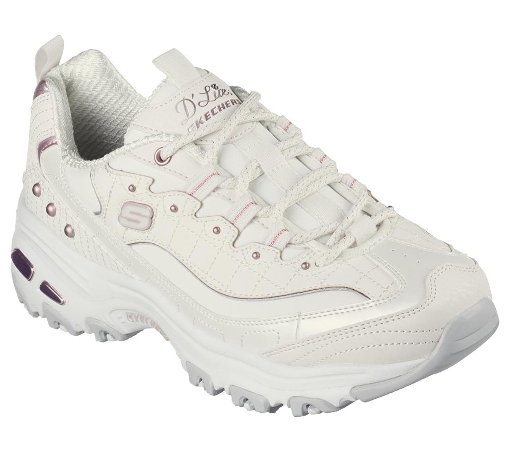 Women Skechers D'Lites Lace Up Shoes White / Lavender  USA |  8263-CTUEM
