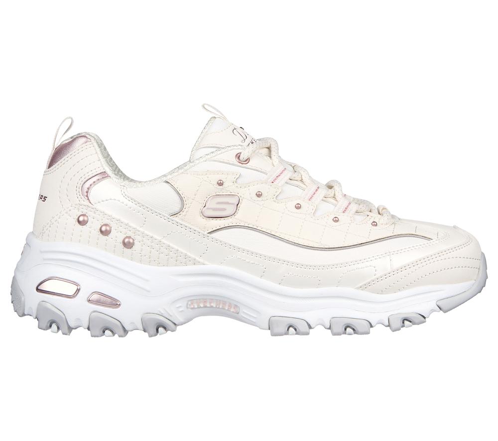 Women Skechers D\'Lites Lace Up Shoes White / Lavender  USA |  8263-CTUEM