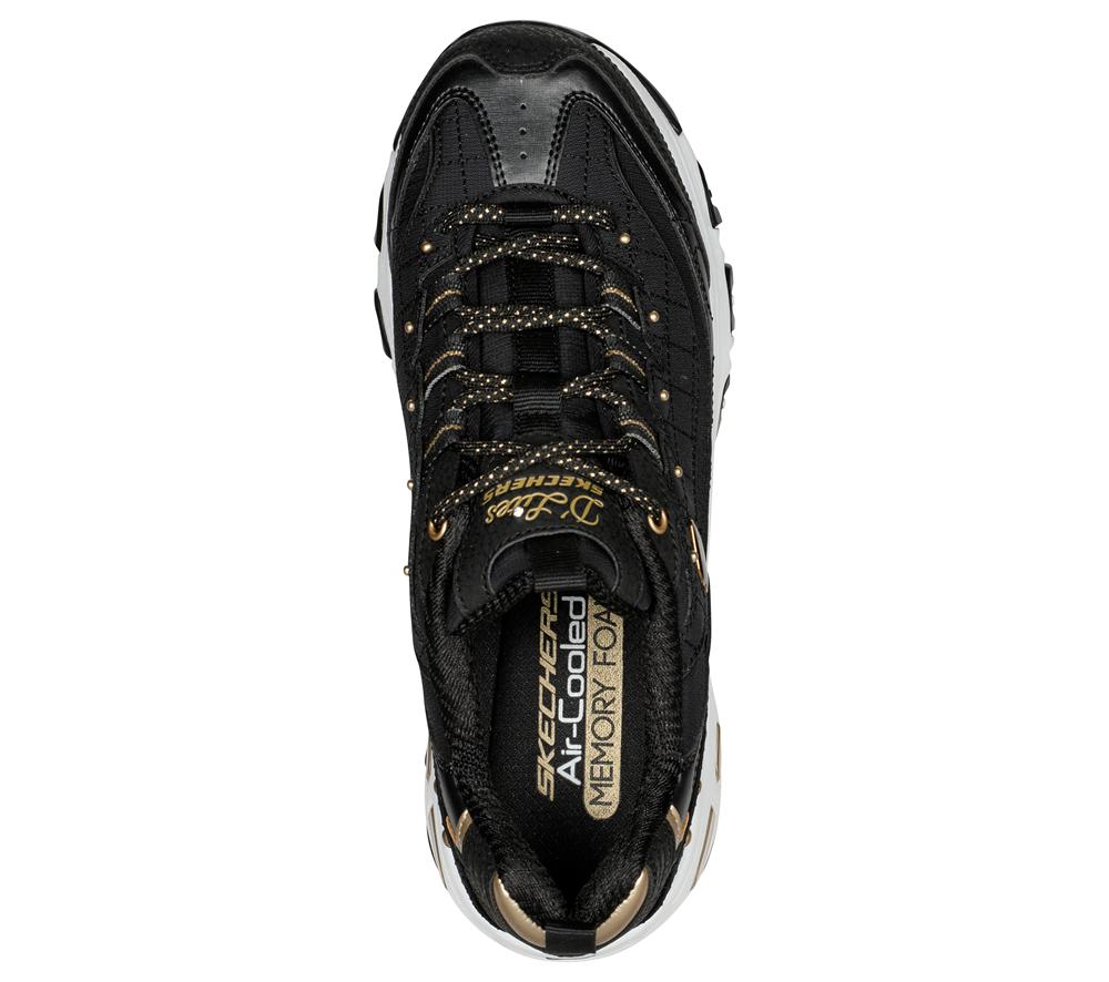 Women Skechers D'Lites Sneakers Black / Gold  USA |  8912-ZOWUJ