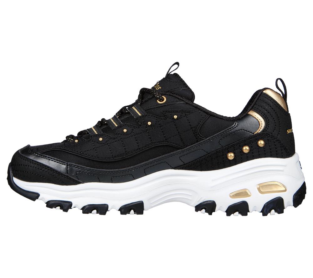 Women Skechers D'Lites Sneakers Black / Gold  USA |  8912-ZOWUJ