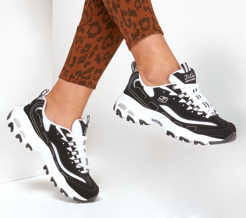 Women Skechers D'Lites - Biggest Fan Sneakers Black / White  USA |  6950-CSUVM