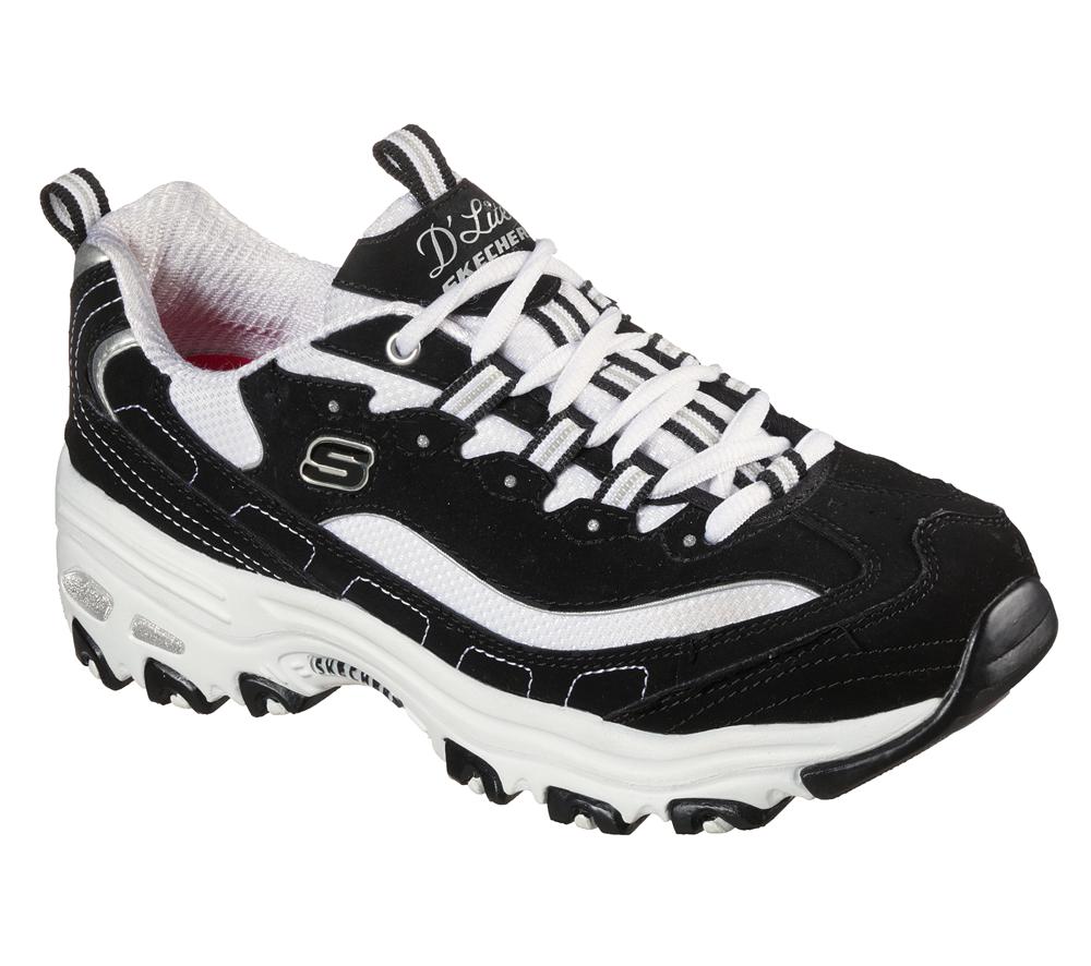 Women Skechers D'Lites - Biggest Fan Sneakers Black / White  USA |  6950-CSUVM