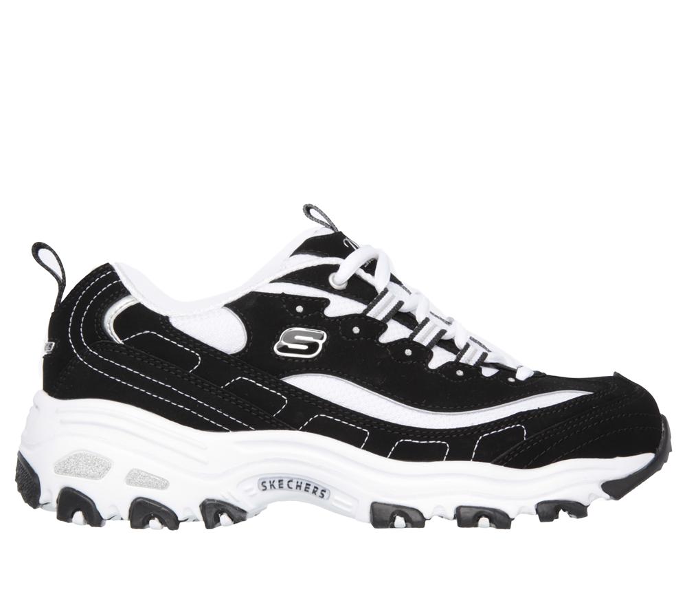 Women Skechers D\'Lites - Biggest Fan Sneakers Black / White  USA |  6950-CSUVM
