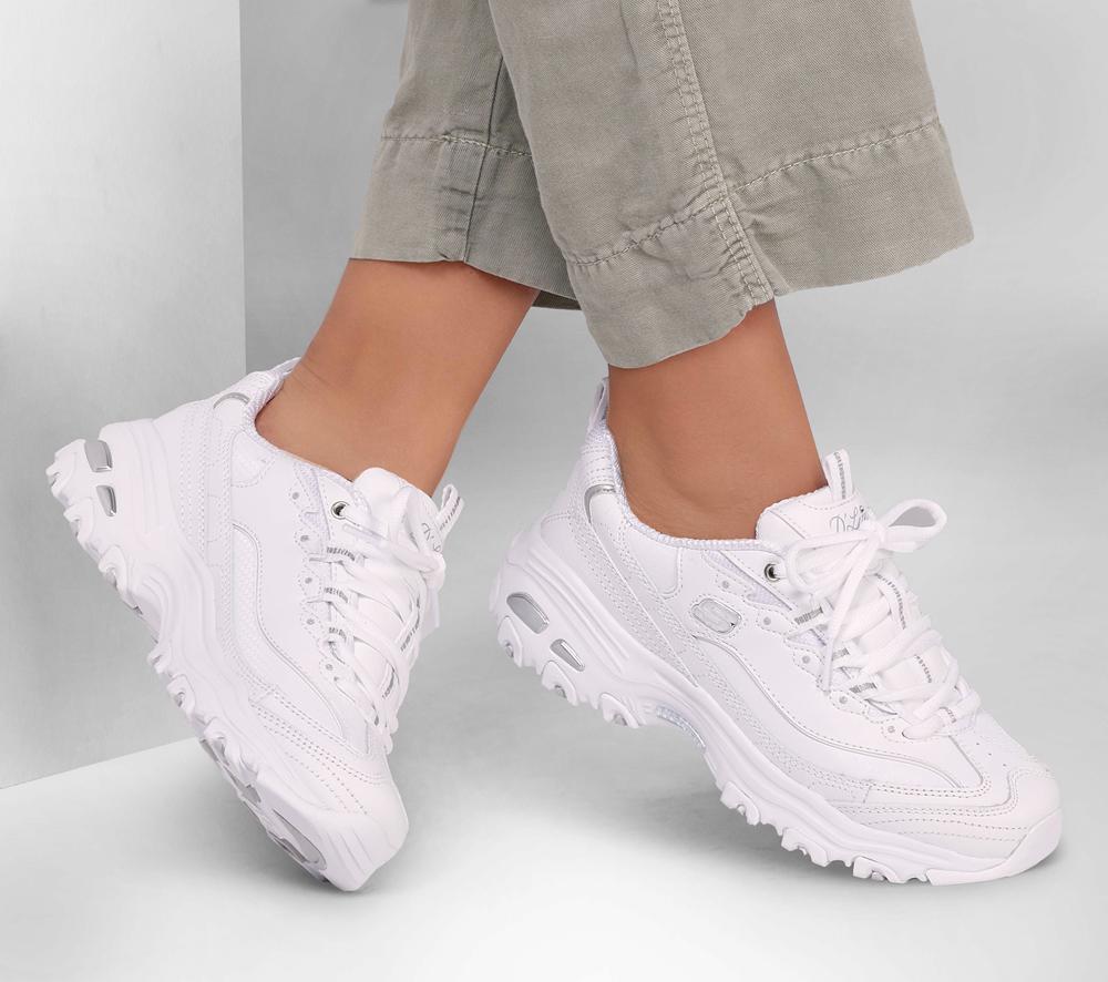 Women Skechers D'Lites - Fresh Start Lace Up Shoes White / Silver  USA |  5830-ZYOVB