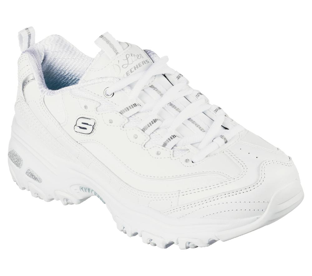 Women Skechers D'Lites - Fresh Start Lace Up Shoes White / Silver  USA |  5830-ZYOVB
