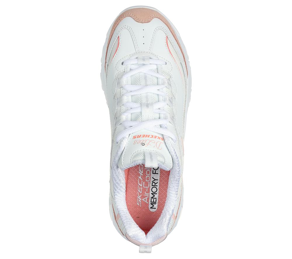 Women Skechers D'Lites - New Heat Lace Up Shoes White / Orange  USA |  9321-WAJXC