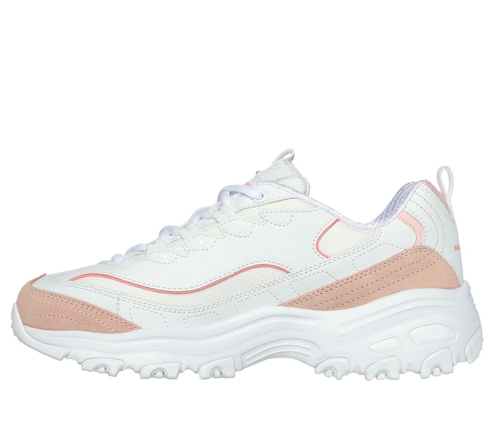 Women Skechers D'Lites - New Heat Lace Up Shoes White / Orange  USA |  9321-WAJXC