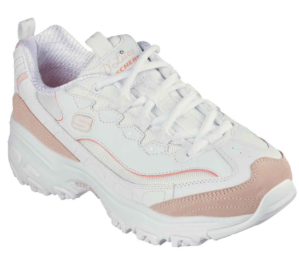 Women Skechers D'Lites - New Heat Lace Up Shoes White / Orange  USA |  9321-WAJXC