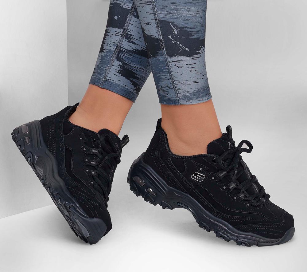Women Skechers D'Lites - Play On Lace Up Shoes Black  USA |  3870-QBSUH