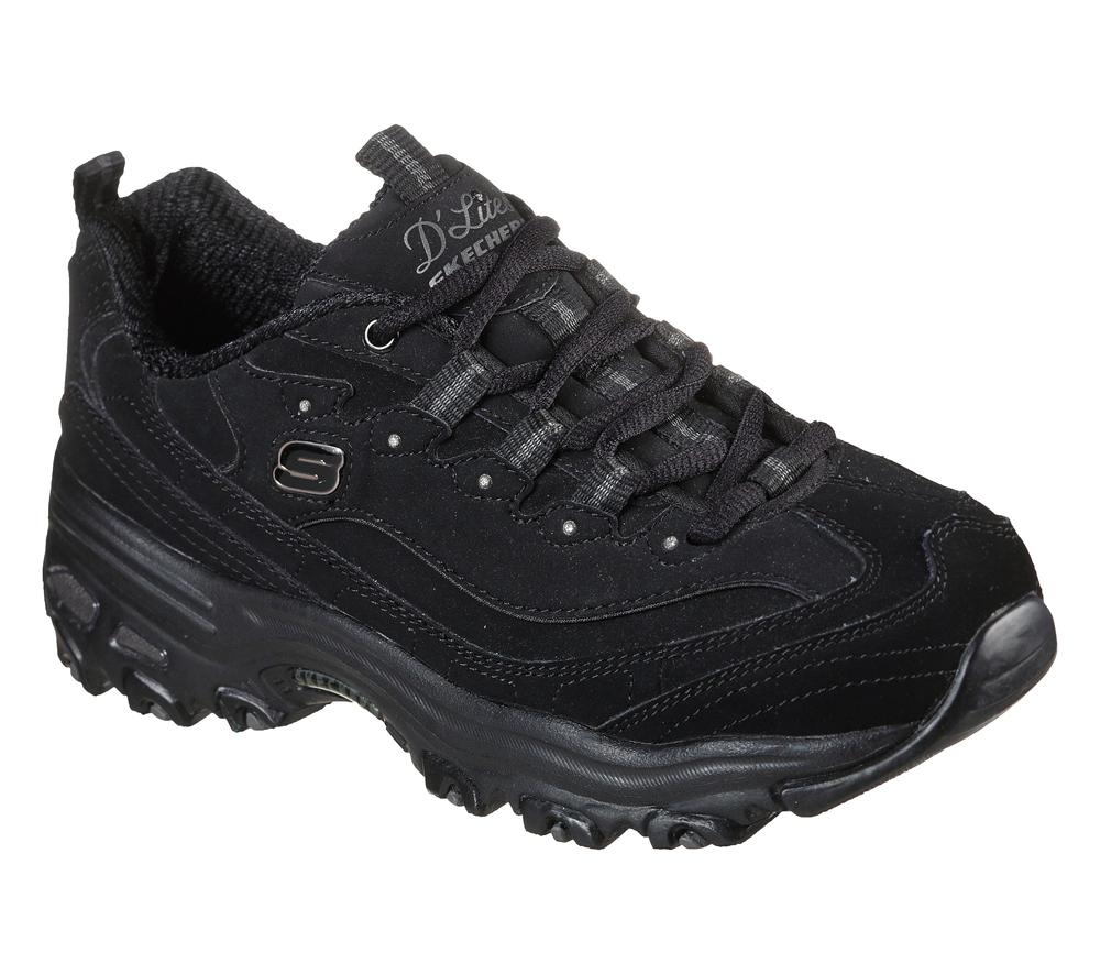 Women Skechers D'Lites - Play On Lace Up Shoes Black  USA |  3870-QBSUH