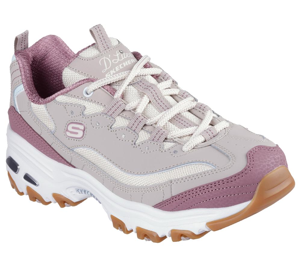 Women Skechers D'Lites - Popular Vote Lace Up Shoes Taupe / Multicolor  USA |  4932-QBINT
