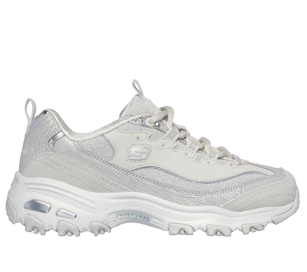 Women Skechers D\'Lites - Reflections Sneakers Light Grey / Silver  USA |  4792-PBFJX