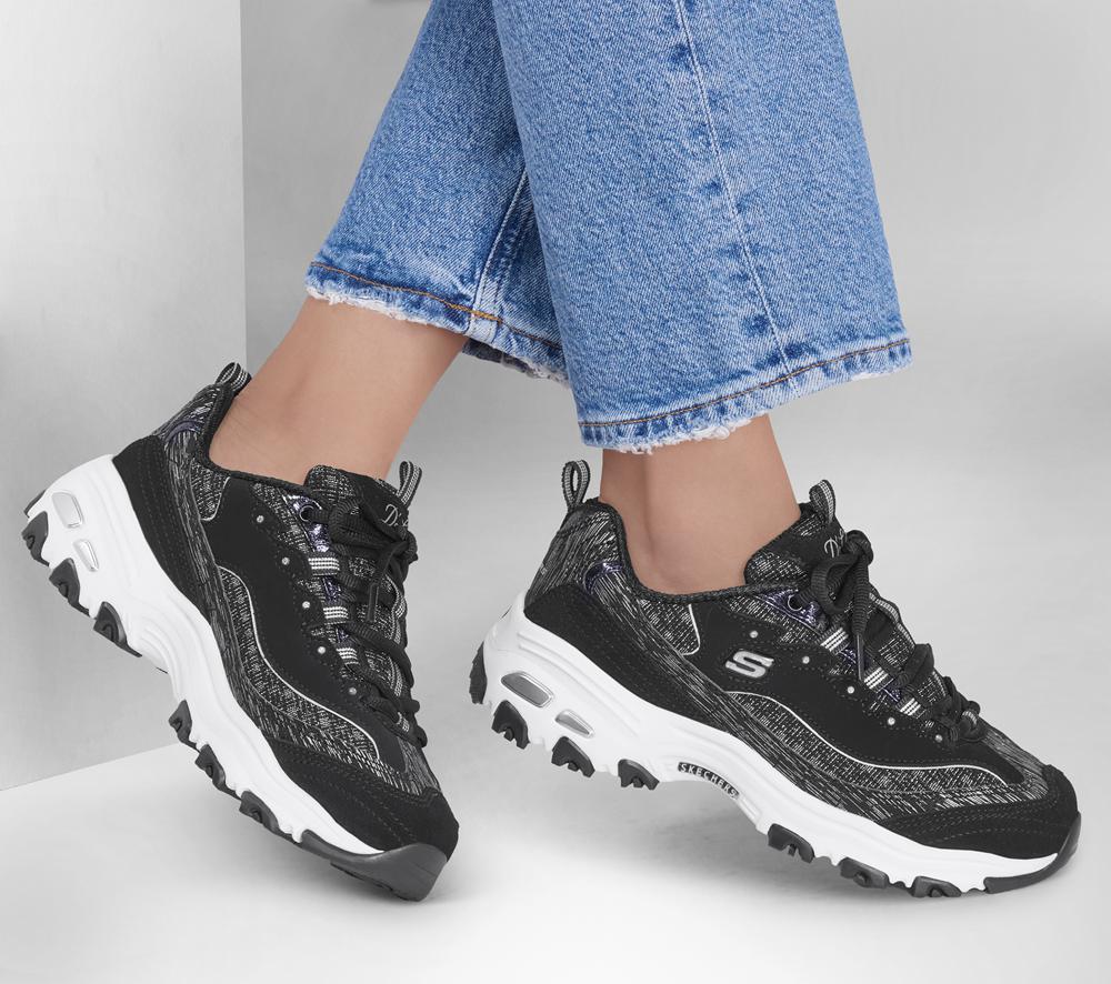 Women Skechers D'Lites - Reflections Sneakers Black / Silver  USA |  4768-JLTQS