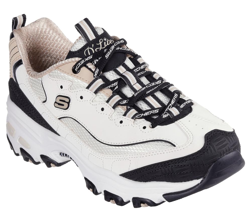 Women Skechers D'Lites - Retro Rewind Lace Up Shoes Natural / Black  USA |  4137-TONJZ