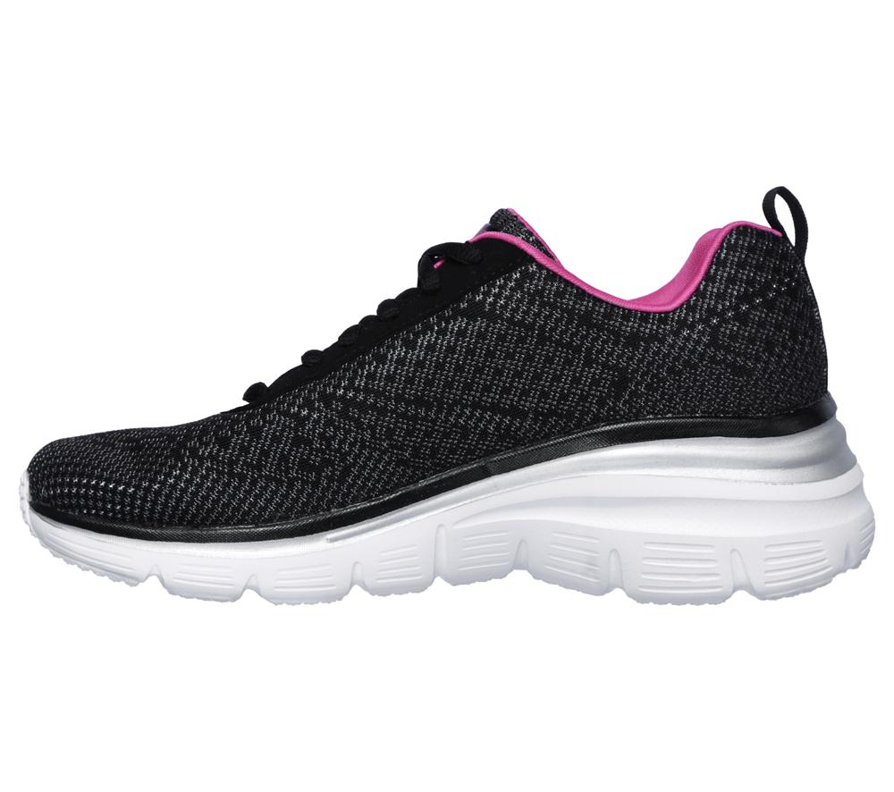 Women Skechers Fashion Fit - Bold Boundaries Lace Up Shoes Black / Hot Pink  USA |  5328-GMERB
