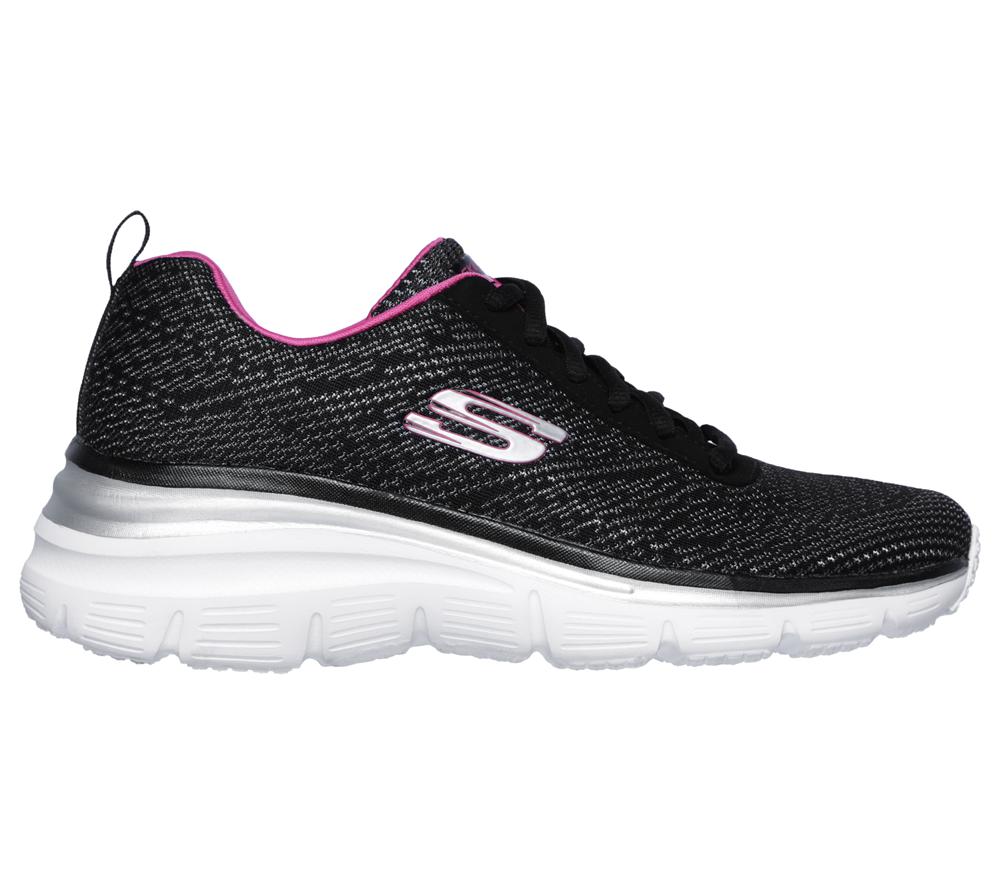 Women Skechers Fashion Fit - Bold Boundaries Lace Up Shoes Black / Hot Pink  USA |  5328-GMERB