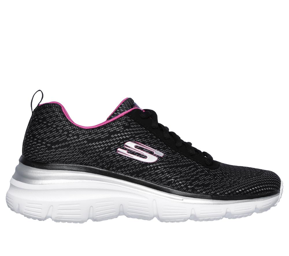 Women Skechers Fashion Fit - Bold Boundaries Lace Up Shoes Black / Hot Pink  USA |  5328-GMERB