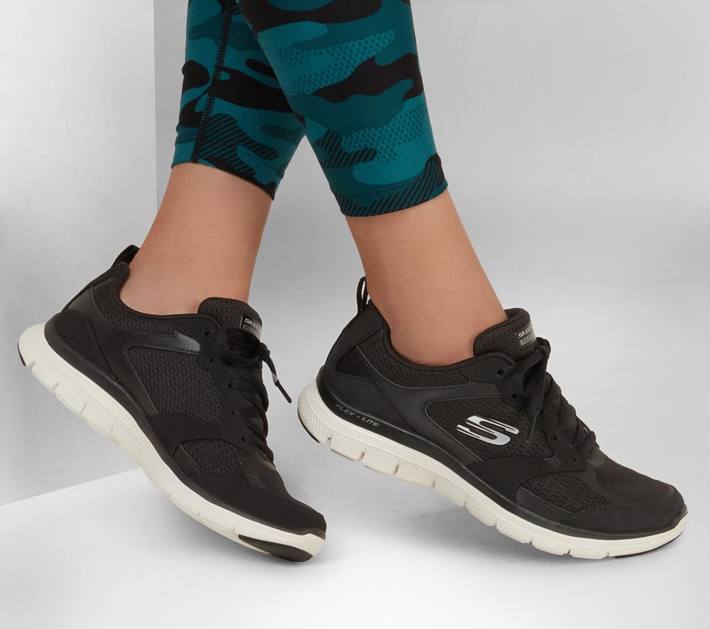 Women Skechers Flex Appeal 4.0 - Active Flow Lace Up Shoes Black / White  USA |  5671-YJQLC