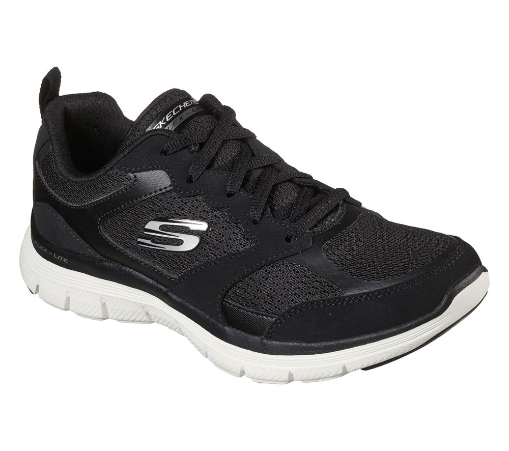 Women Skechers Flex Appeal 4.0 - Active Flow Lace Up Shoes Black / White  USA |  5671-YJQLC