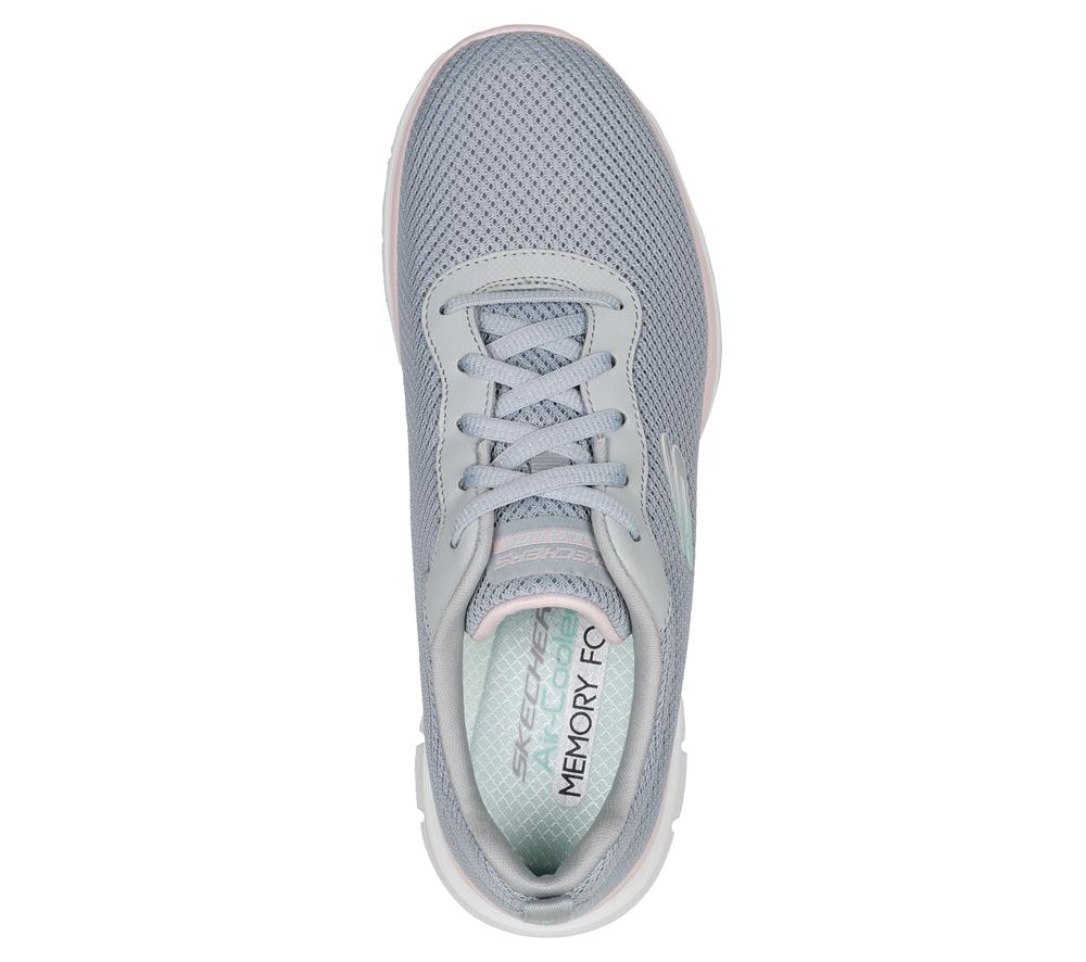 Women Skechers Flex Appeal 4.0 - Brilliant View Lace Up Shoes Grey / Light Pink  USA |  3298-GAPXT