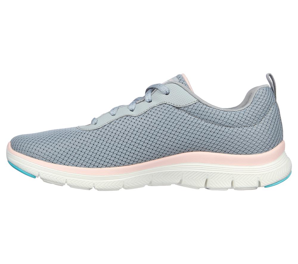 Women Skechers Flex Appeal 4.0 - Brilliant View Lace Up Shoes Grey / Light Pink  USA |  3298-GAPXT
