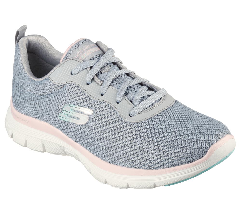 Women Skechers Flex Appeal 4.0 - Brilliant View Lace Up Shoes Grey / Light Pink  USA |  3298-GAPXT
