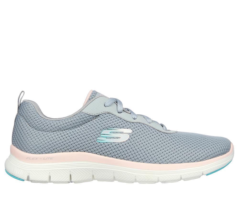 Women Skechers Flex Appeal 4.0 - Brilliant View Lace Up Shoes Grey / Light Pink  USA |  3298-GAPXT