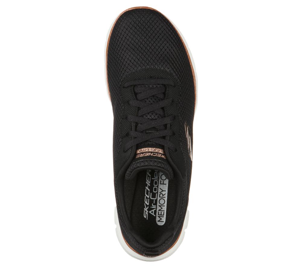 Women Skechers Flex Appeal 4.0 - Brilliant View Lace Up Shoes Black / Rose Gold  USA |  0984-EKFUJ