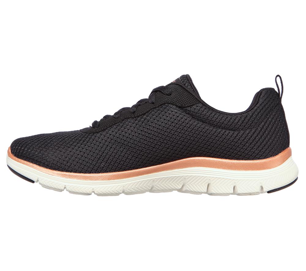 Women Skechers Flex Appeal 4.0 - Brilliant View Lace Up Shoes Black / Rose Gold  USA |  0984-EKFUJ