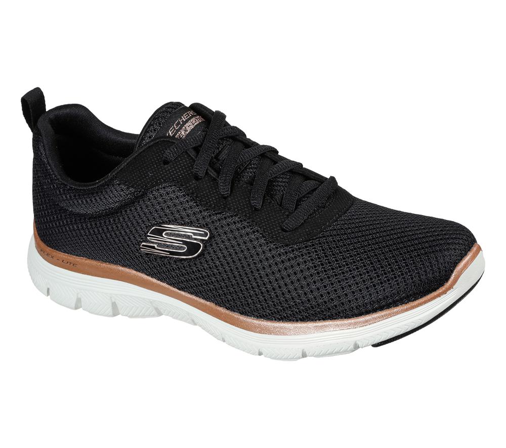 Women Skechers Flex Appeal 4.0 - Brilliant View Lace Up Shoes Black / Rose Gold  USA |  0984-EKFUJ
