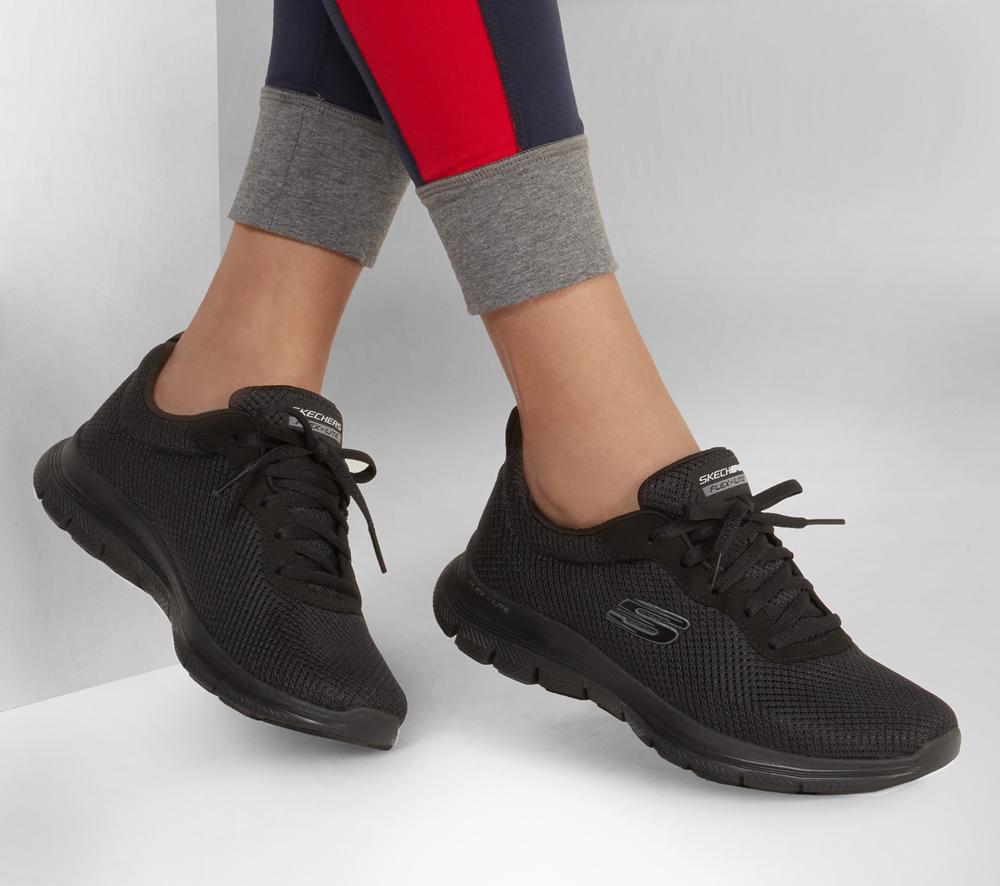 Women Skechers Flex Appeal 4.0 - Brilliant View Lace Up Shoes Black  USA |  6371-CYOSR