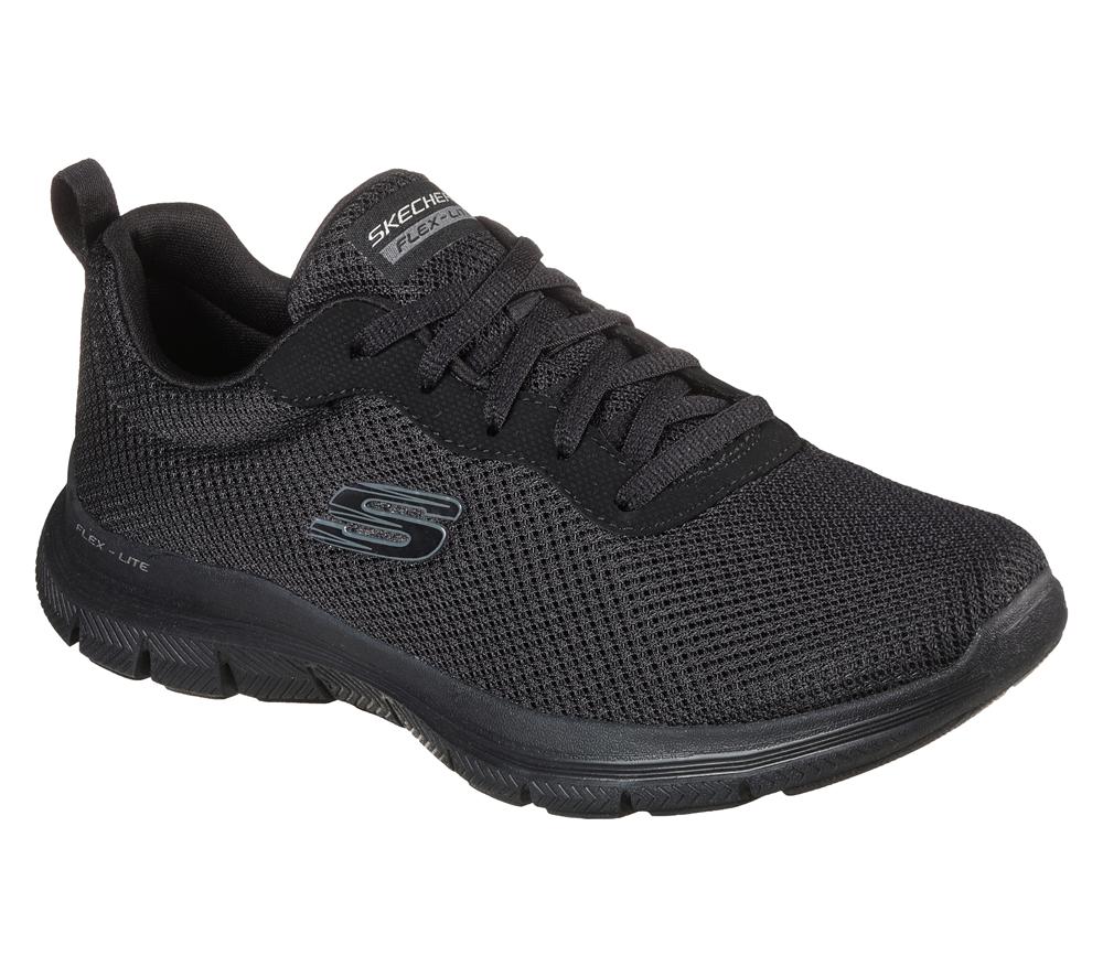 Women Skechers Flex Appeal 4.0 - Brilliant View Lace Up Shoes Black  USA |  6371-CYOSR