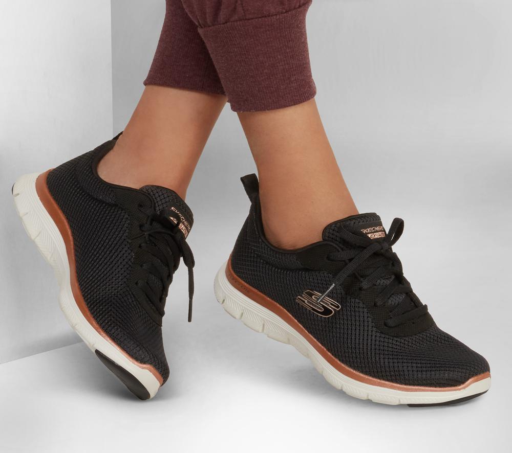 Women Skechers Flex Appeal 4.0 - Brilliant View Sneakers Black / Rose Gold  USA |  7012-BEFAG