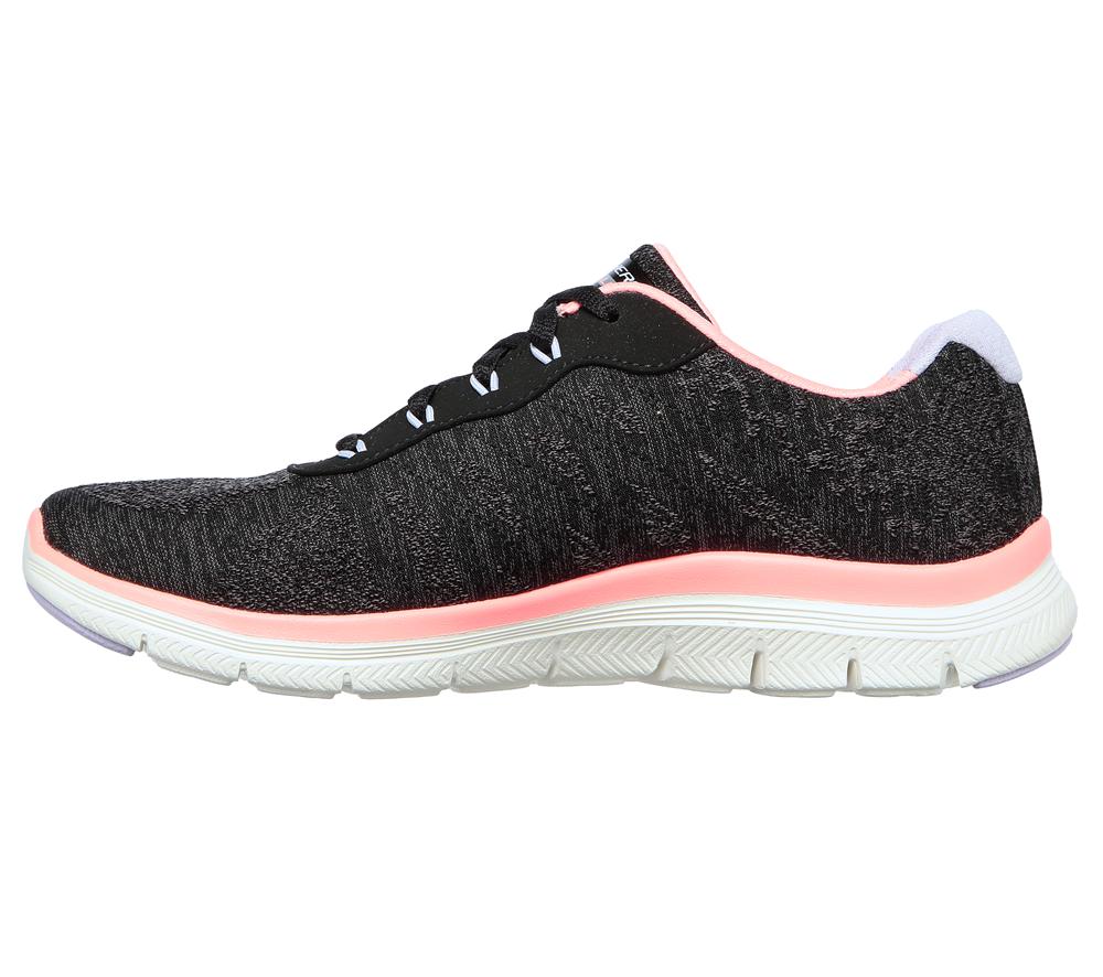 Women Skechers Flex Appeal 4.0 - Fresh Move Lace Up Shoes Black / Coral  USA |  4021-JNKPA