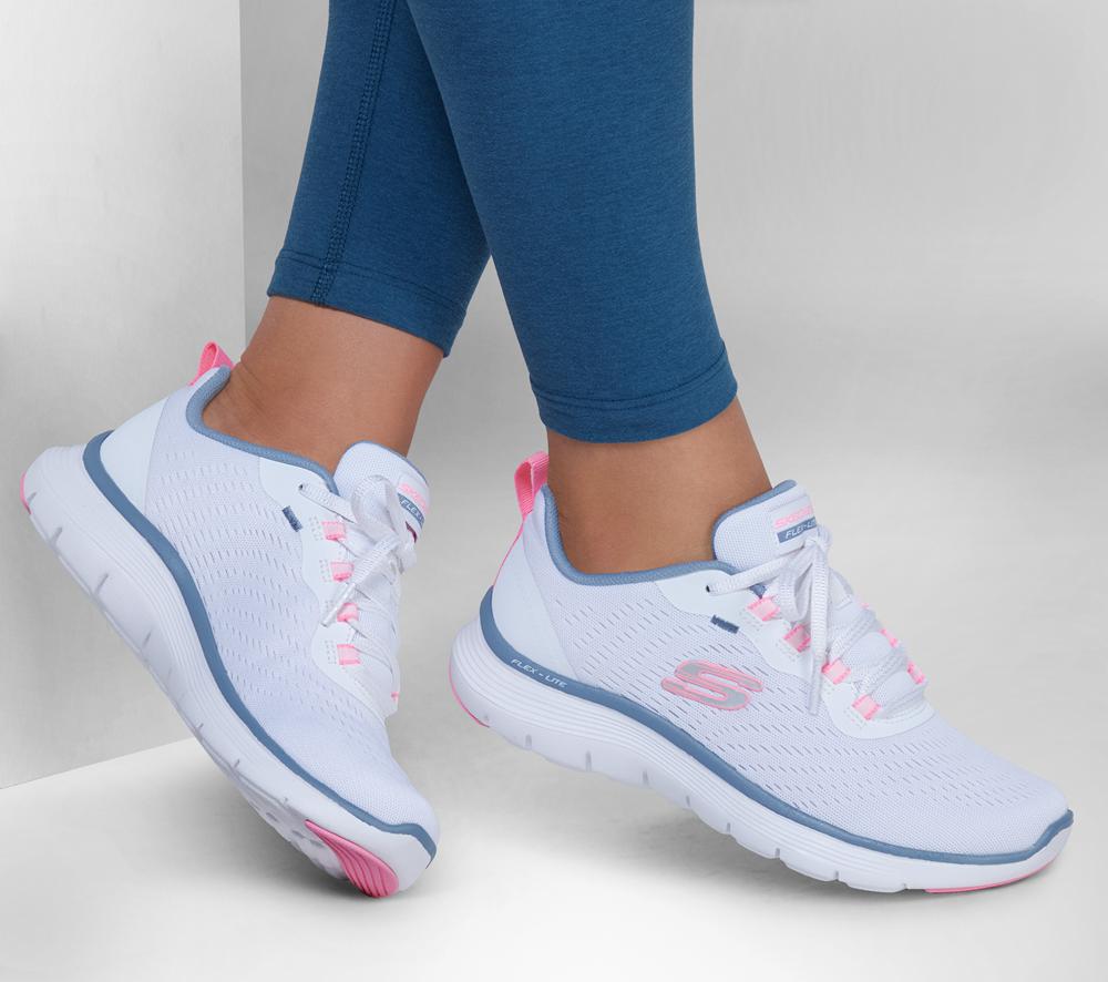 Women Skechers Flex Appeal 5.0 Lace Up Shoes White / Pink / Blue  USA |  5291-RVGEU