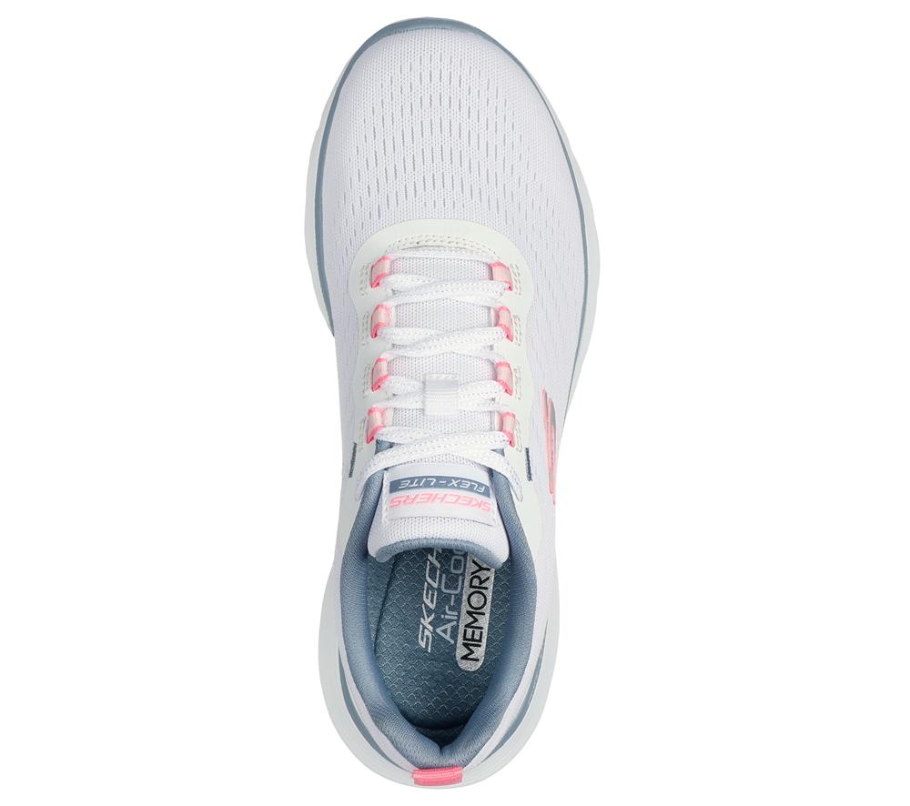 Women Skechers Flex Appeal 5.0 Lace Up Shoes White / Pink / Blue  USA |  5291-RVGEU