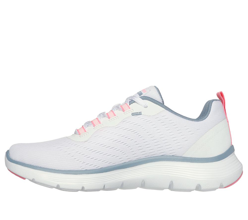Women Skechers Flex Appeal 5.0 Lace Up Shoes White / Pink / Blue  USA |  5291-RVGEU
