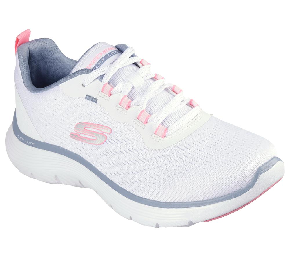 Women Skechers Flex Appeal 5.0 Lace Up Shoes White / Pink / Blue  USA |  5291-RVGEU