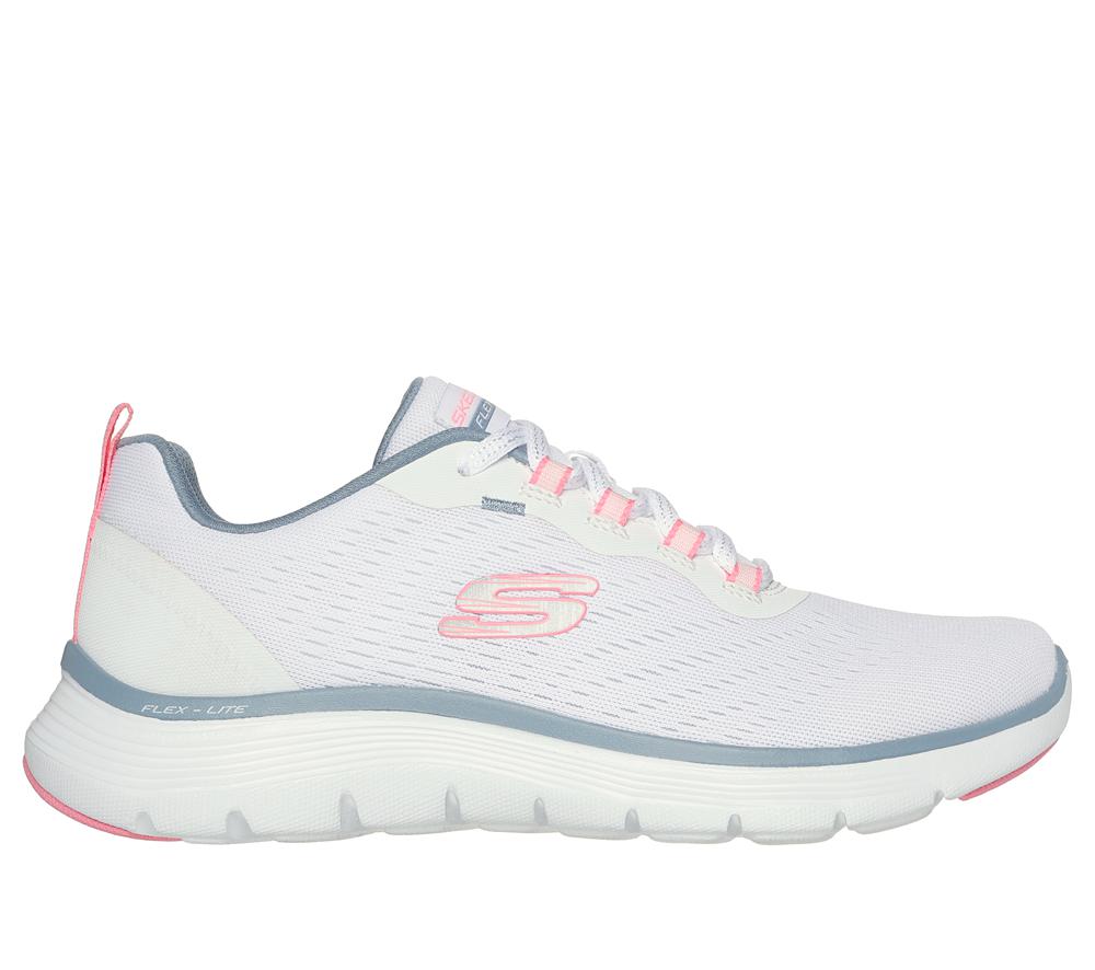 Women Skechers Flex Appeal 5.0 Lace Up Shoes White / Pink / Blue  USA |  5291-RVGEU
