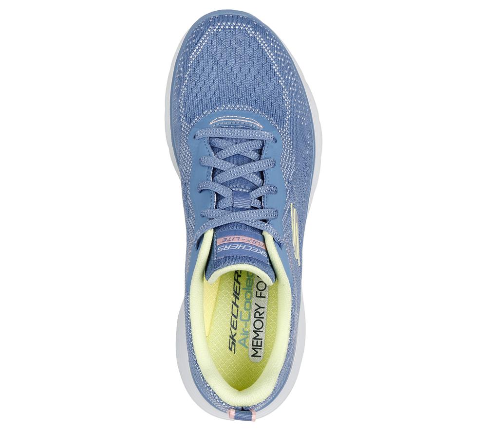 Women Skechers Flex Appeal 5.0 - Cruising Thru Lace Up Shoes Blue / Lime  USA |  1536-EIYUO
